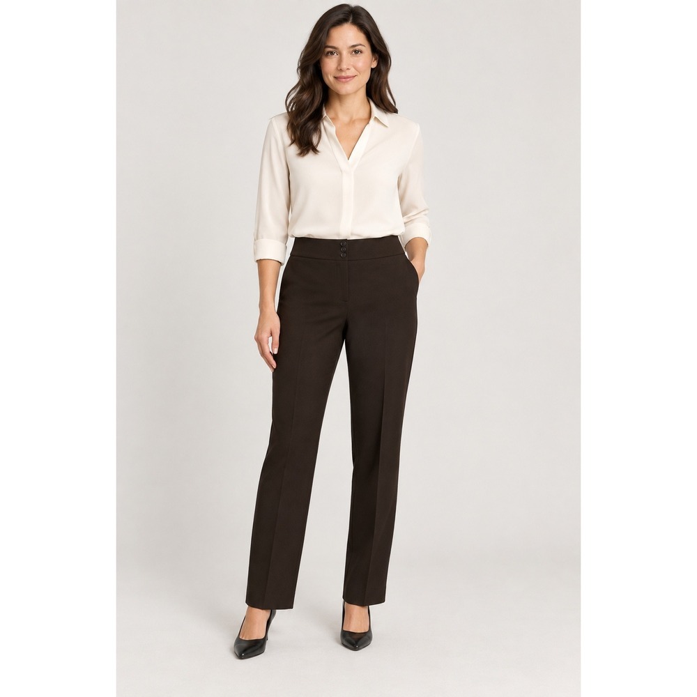 Ann Taylor Womens Espresso Brown Straight Leg Stretch Trousers High Rise 10P